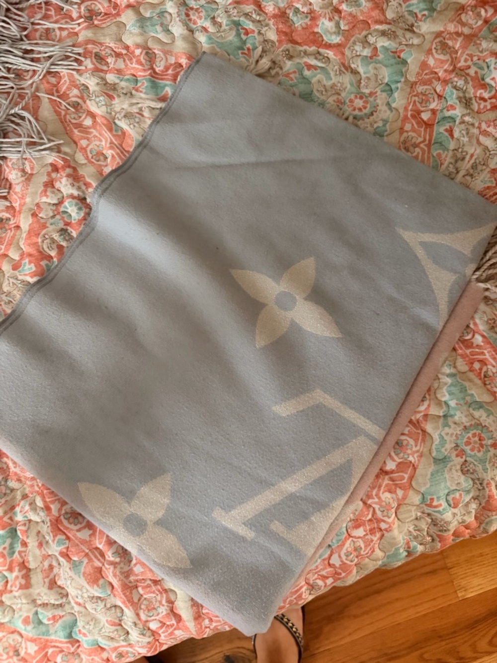 Louis Vuitton Light Blue and Cream Monogram Blanket Scarf